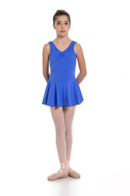 Girls tank pinched front low back leotard with skirt