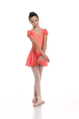 Girls puff sleeved leotard with crossover skirt