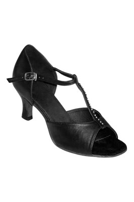 Godance Latin Shoes Βlack Leather with Τ-Strap