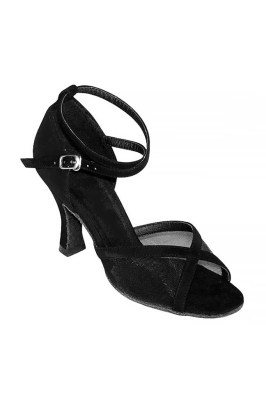 Godance Latin Shoes Βlack Satin with Mesh