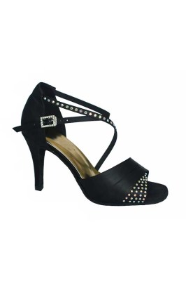 Go Dance Latin Shoes Black Satin with Strass