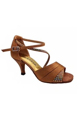 Go Dance Latin Shoes Skin - Brown Satin with Strass
