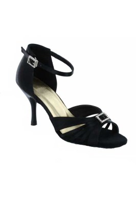 Go Dance Black Satin Latin Shoes with Strass 174201