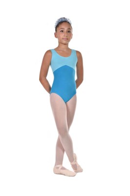 Ladies Bicoloured Sleeveless Leotard Pinched Key Hole Back Double Front